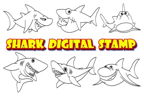 Download Shark Clip Art Digital Stamp Set-1. - Digital stamp set Collection