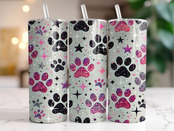 Download Glitter Dog Paw 20oz Skinny Tumbler Wrap - Tumbler wrap Collection