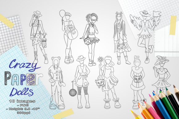 Download Paper Doll Digital Stamp Set - Digital stamp set Collection