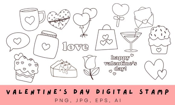 Download Valentine's Day Digital Stamp Set - Digital stamp set Collection