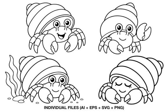 Download Cute Hermit Crab Digital Stamp Set - Digital stamp set Collection