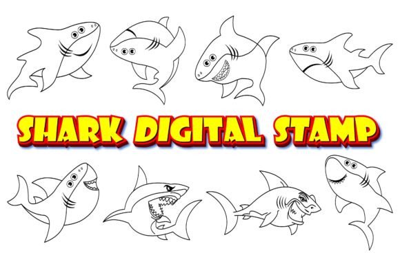 Download Shark Clip Art Digital Stamp Set-2. - Digital stamp set Collection