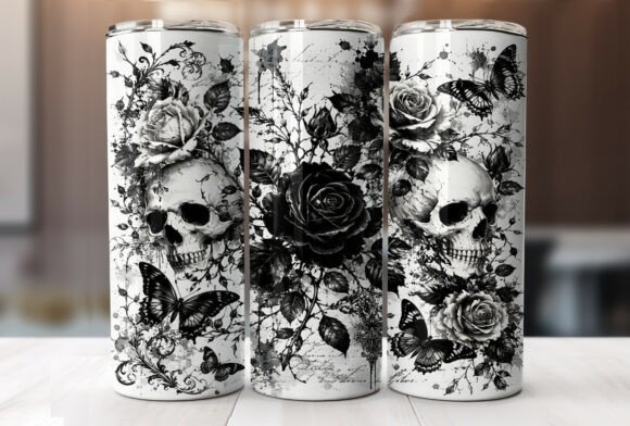 Download Gothic Skull Rose 20oz Tumbler Wrap PNG - Tumbler wrap Collection