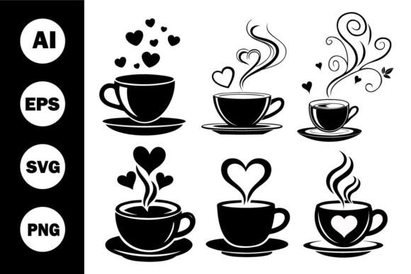 Download Coffee Cup with Heart Steam Vector Set - Vector Collection