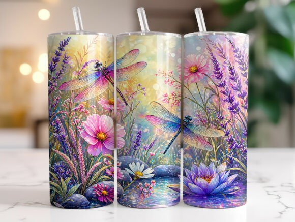 Download Dragonfly Wildflower 20 Oz Tumbler Wrap - Tumbler wrap Collection