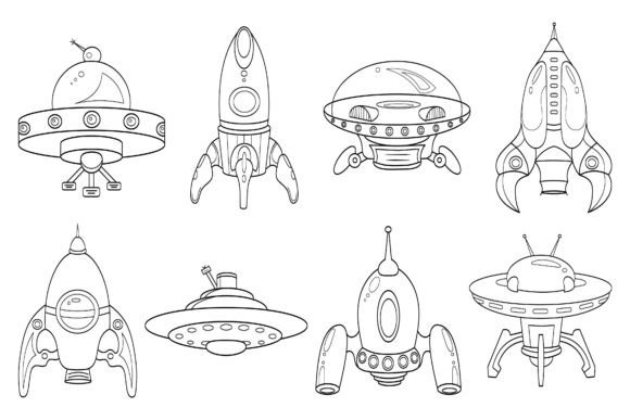 Download Spaceship Clip Art Digital Stamp Set-1. - Digital stamp set Collection