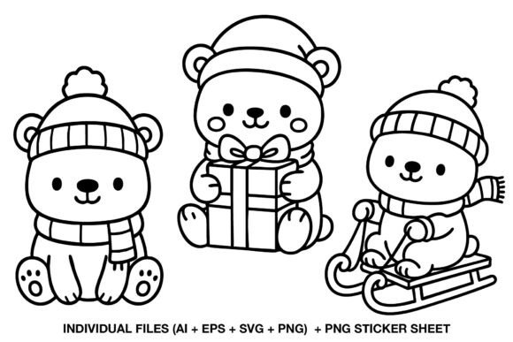 Download Christmas Bear Digital Stamp Set - Digital stamp set Collection