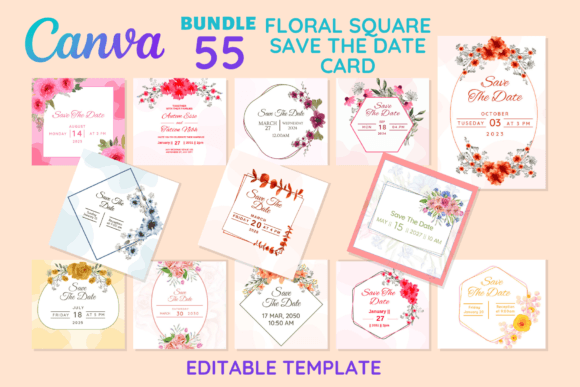Download 55 Floral Square Save the Date Card - Premium Resources