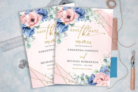 Download Dusty Blue and Dusty Pink Save the Date - Save the date Collection