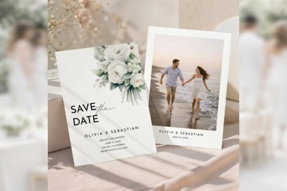 Download White Floral Save the Date Canva Bd012 - Save the date Collection